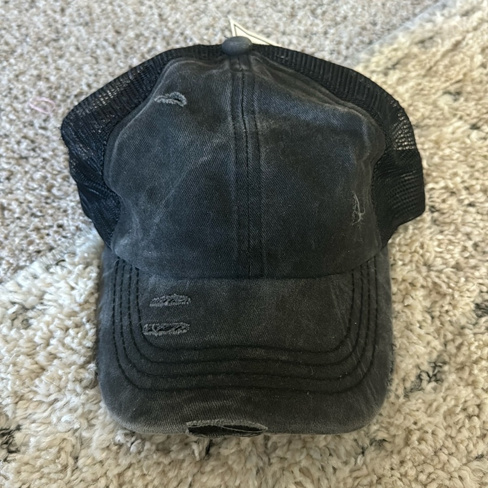 NWT distressed CC pony tail hat